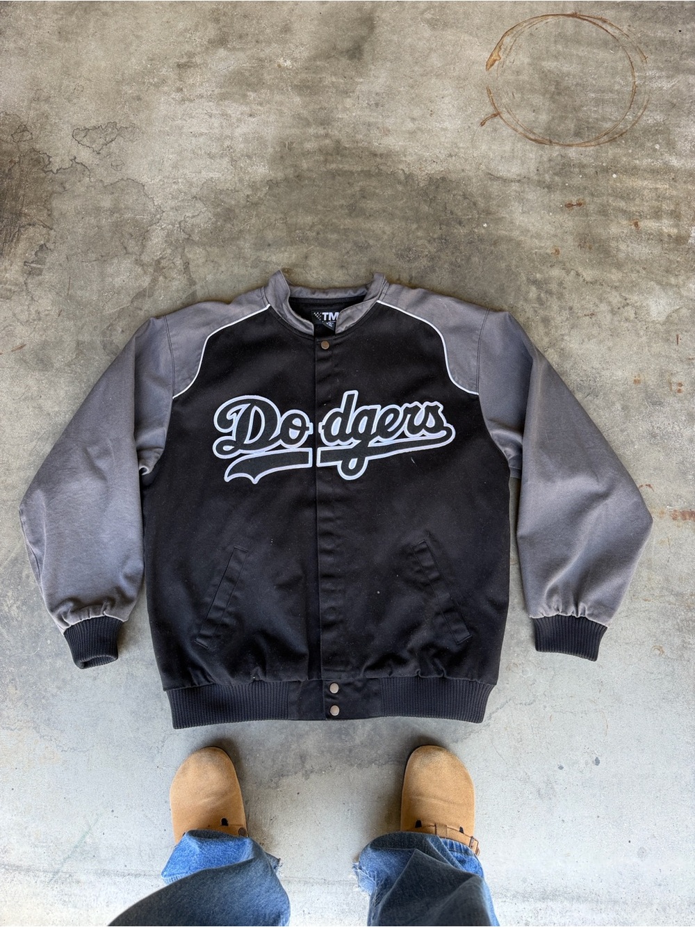 Los Angeles Dodgers Embroidered TMR Racewear Heavy Oversized Snap Jacket Large